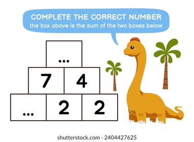 Education game for children help brontosaurus complete the correct number dinosaur worksheet