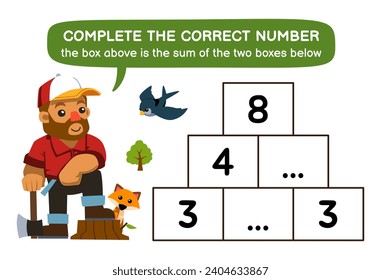 Education game for children help carpenter complete the correct number farm worksheet