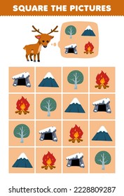 Education game for children help cute cartoon deer square the correct nature set picture printable winter worksheet