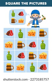Education game for children help cute cartoon old man square the correct mug cheese bottle cheese set picture printable pirate worksheet
