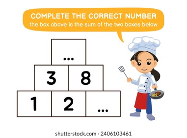 Education game for children help cute chef complete the correct number profession worksheet