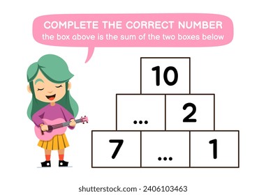 Education game for children help cute guitarist complete the correct number profession worksheet