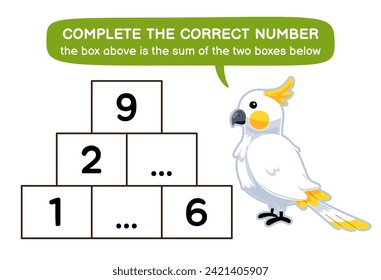 Education game for children help cute bird complete the correct number printable pet worksheet