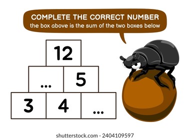 Education game for children help dung beetle complete the correct number printable bug worksheet