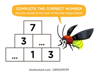 Education game for children help firefly complete the correct number printable bug worksheet