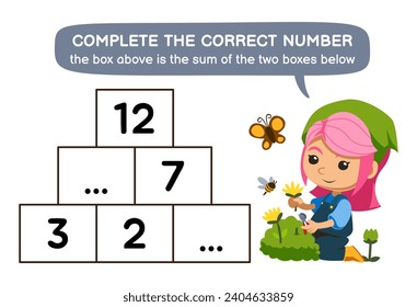 El juego de educación para niños ayuda a floristería a completar la hoja de cálculo de número correcta