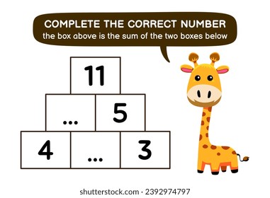 Education game for children help giraffe complete the correct number printable animal worksheet
