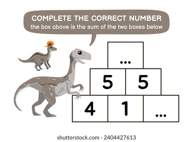 Education game for children help gray dino complete the correct number dinosaur worksheet