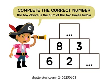 Education game for children help kid using spyglass complete the correct number pirate worksheet