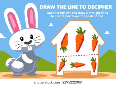 Education game for children help rabbit draw the lines to separate carrot printable animal worksheet