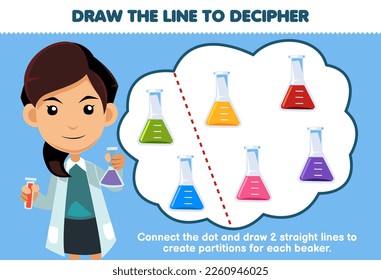 Education game for children help scientist draw the lines to separate the beaker printable tool worksheet