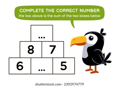 Education game for children help toucan bird complete the correct number printable animal worksheet