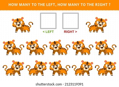 Education game for children how many tiger go to the left and how many to the right