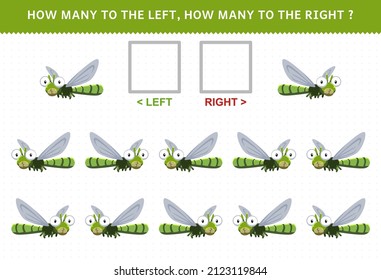 Education game for children how many dragonfly go to the left and how many to the right