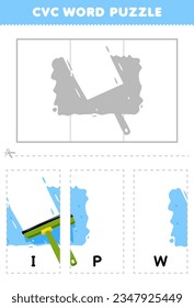 Juego de educación para que los niños aprendan la palabra cvc completando el rompecabezas de la linda hoja de cálculo imprimible del limpiaparabrisas de agua de dibujos animados