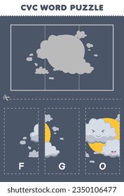 Education game for children to learn cvc word by complete the puzzle of cute cartoon fog picture printable worksheet