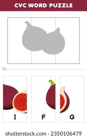 Education game for children to learn cvc word by complete the puzzle of cute cartoon fig picture printable worksheet