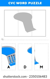Education game for children to learn cvc word by complete the puzzle of cute cartoon water dam picture printable worksheet