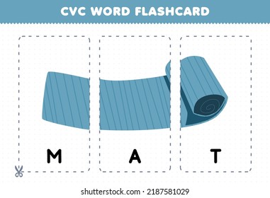 Education game for children learning consonant vowel consonant word with cute cartoon MAT illustration printable flashcard