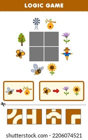 Education game for children logic puzzle build the road for cute cartoon bee and butterfly printable farm worksheet