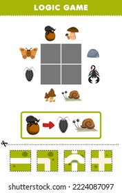 Education game for children logic puzzle build the road for beetle move to louse and snail printable bug worksheet