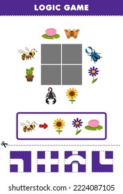 Education game for children logic puzzle build the road for bee move to flower printable bug worksheet