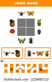 Education game for children logic puzzle build the road for fly move to beetle and moth printable bug worksheet