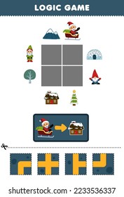 Education game for children logic puzzle build the road for santa move to house printable winter worksheet