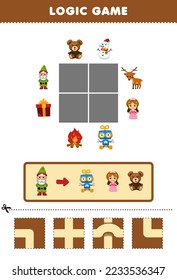 Education game for children logic puzzle build the road for gnome move to robot doll and teddy bear printable winter worksheet
