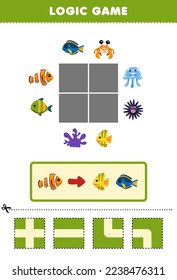 Education game for children logic puzzle build the road for orange fish move to another fish printable underwater worksheet