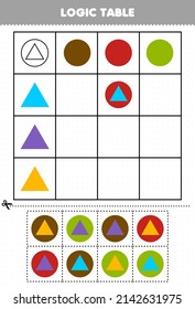 Education game for children logic table geometric shape circle and triangle printable worksheet