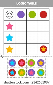 Education game for children logic table geometric shape circle and star printable worksheet