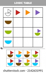 Education Game For Children Logic Table Geometric Shape Triangle And Half Circle Printable Worksheet