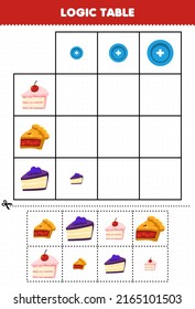 Education Game For Children Logic Table Sorting Size Small Medium Or Big Of Cartoon Food Cake Pie Picture Printable Worksheet