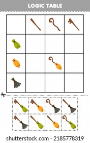 Juego de educación para niños hoja de cálculo imprimible de brotes de tablas lógicas halloween
