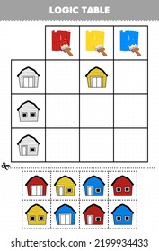 Juego de educación para niños tabla lógica cortada y coincidencia de la linda hoja de cálculo de la granja de dibujos animados imprimible