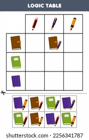 Juego de educación para niños tabla lógica lápiz de dibujos animados lápiz y coincidencia de marcadores con la hoja de cálculo de la herramienta imprimible del libro correcto