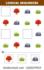 Juego de educación para niños secuencias lógicas para niños con adorables dibujos animados césped de hongos piedra grabable naturaleza