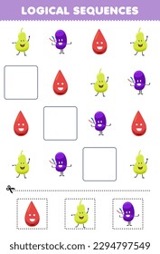 Education game for children logical sequences for kids with cute cartoon blood bladder spleen printable anatomy worksheet