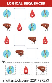 Juego de educación para niños secuencias lógicas para niños con dibujos animados bonitos dna sangre hígado de sangre anatomía imprimible