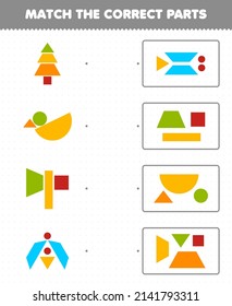 Juego de educación para niños que coinciden con las partes correctas formas geométricas 4 rectángulo de triángulo cuadrado círculo trapezoide hoja de cálculo imprimible