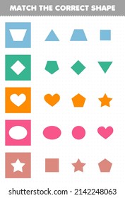 Education game for children match the correct shape geometric printable worksheet
