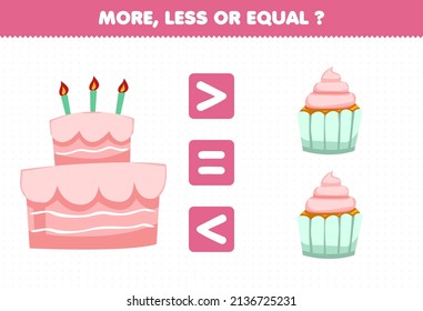 Education game for children more less or equal count the amount of cartoon food cake cupcake