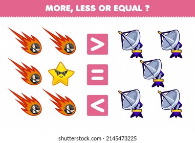 Education game for children more less or equal count the amount of cute cartoon solar system comet star radar