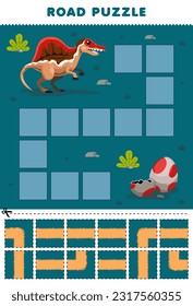 Education game for children road puzzle help spinosaurus move to the egg printable dinosaur worksheet