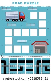 Education game for children road puzzle help truck move to the warehouse printable transportation worksheet