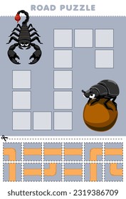 Education game for children road puzzle help scorpion move to dung beetle printable bug worksheet