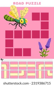 Education game for children road puzzle help bug move to flower printable bug worksheet