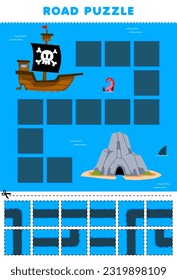 Education game for children road puzzle help ship move to the island printable pirate worksheet
