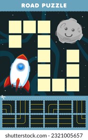 Education game for children road puzzle help rocket move to the moon printable solar system worksheet